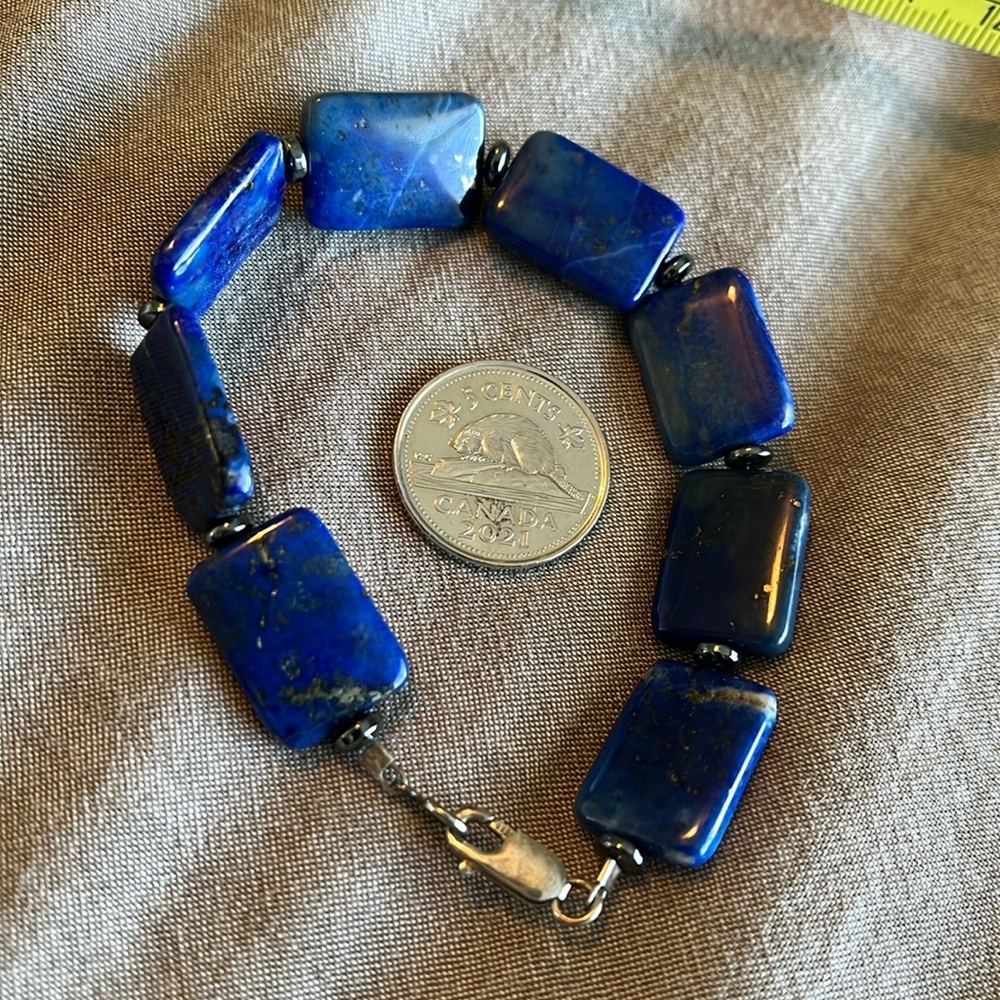 Handcrafted Lapis bracelet with sterling clasp